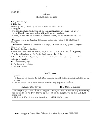 Kế hoạch bài dạy môn Âm Nhạc 7 - Tuần 14, Tiết 13: Học hát bài: Lí kéo chài (GV: Lương Thị Tuyết Mai)