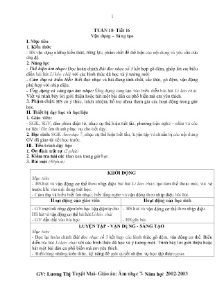 Kế hoạch bài dạy môn Âm Nhạc 7 - Tuần 18, Tiết 16: Vận dụng - Sáng tạo (GV: Lương Thị Tuyết Mai)
