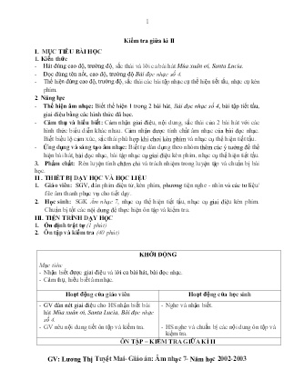 Kế hoạch bài dạy môn Âm Nhạc 7 - Tuần 29: Kiểm tra giữa kì II (GV: Lương Thị Tuyết Mai)