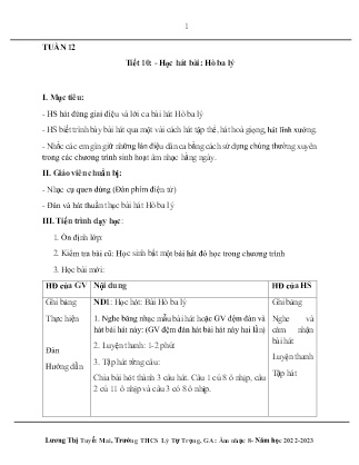 Kế hoạch bài dạy môn Âm Nhạc 8 - Tuần 12, Tiết 10: Học hát bài: Hò ba lý (GV: Lương Thị Tuyết Mai)