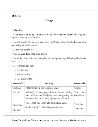 Kế hoạch bài dạy môn Âm Nhạc 8 - Tuần 15: Ôn tập (GV: Lương Thị Tuyết Mai)