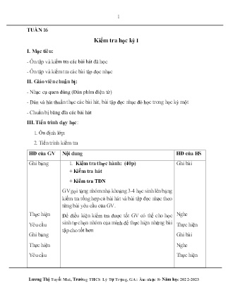 Kế hoạch bài dạy môn Âm Nhạc 8 - Tuần 16: Kiểm tra học kì I (GV: Lương Thị Tuyết Mai)