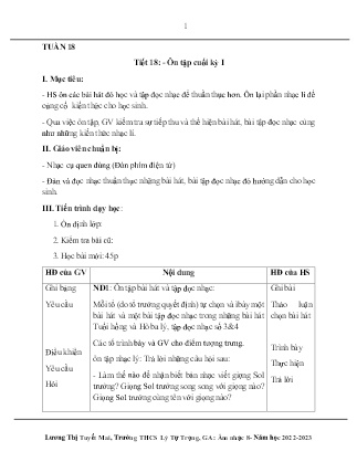 Kế hoạch bài dạy môn Âm Nhạc 8 - Tuần 18, Tiết 18: Ôn tập cuối học kì I (GV: Lương Thị Tuyết Mai)