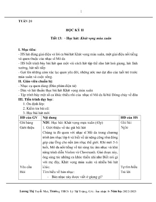Kế hoạch bài dạy môn Âm Nhạc 8 - Tuần 20, Tiết 13: Học hát: Khát vọng mùa xuân (GV: Lương Thị Tuyết Mai)