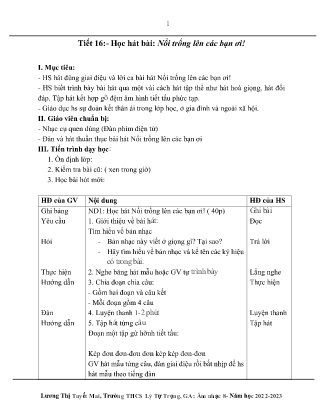Kế hoạch bài dạy môn Âm Nhạc 8 - Tuần 25, Tiết 16: Học hát bài: Nổi trống lên các bạn ơi! (GV: Lương Thị Tuyết Mai)