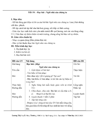 Kế hoạch bài dạy môn Âm Nhạc 8 - Tuần 29, Tiết 19: Học hát: Ngôi nhà của chúng ta (GV: Lương Thị Tuyết Mai)
