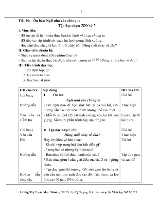 Kế hoạch bài dạy môn Âm Nhạc 8 - Tuần 30, Tiết 20: Ôn hát: Ngôi nhà của chúng ta, Tập đọc nhạc: TĐN số 7 (GV: Lương Thị Tuyết Mai)