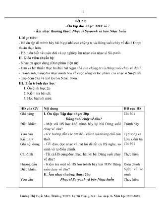 Kế hoạch bài dạy môn Âm Nhạc 8 - Tuần 31, Tiết 21: Ôn tập đọc nhạc: TĐN số 7, Âm nhạc thường thức: Nhạc sĩ Sụ-panh và bản Nhạc buồn (GV: Lương Thị Tuyết Mai)