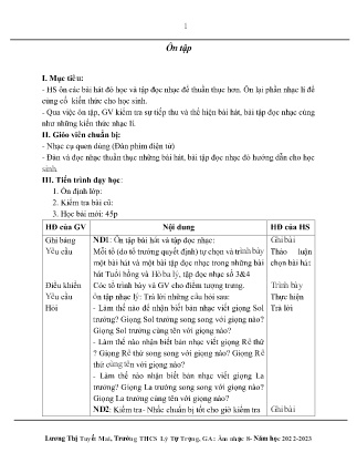 Kế hoạch bài dạy môn Âm Nhạc 8 - Tuần 34: Ôn tập (GV: Lương Thị Tuyết Mai)