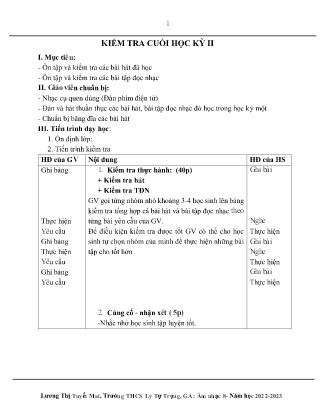 Kế hoạch bài dạy môn Âm Nhạc 8 - Tuần 35,36: Kiểm tra cuối học kì II (GV: Lương Thị Tuyết Mai)