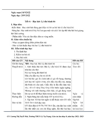 Kế hoạch bài dạy môn Âm Nhạc 8 - Tuần 4, Tiết 4: Học hát: Lý dĩa bánh bò (GV: Lương Thị Tuyết Mai)