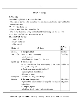 Kế hoạch bài dạy môn Âm Nhạc 8 - Tuần 7: Ôn tập (GV: Lương Thị Tuyết Mai)
