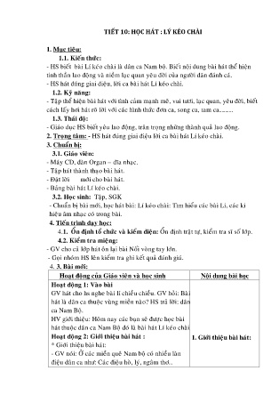 Kế hoạch bài dạy môn Âm Nhạc 9 - Tuần 33, Tiết 10: Học hát: Lí kéo chài (GV: Lương Thị Tuyết Mai)