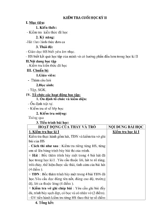 Kế hoạch bài dạy môn Âm Nhạc 9 - Tuần 35+36+37: Kiểm tra cuối học kì II (GV: Lương Thị Tuyết Mai)