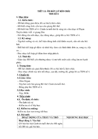 Kế hoạch bài dạy môn Âm Nhạc 9 - Tuần 37, Tiết 11: Ôn hát: Lý kéo chài, TĐN số 4 (GV: Lương Thị Tuyết Mai)