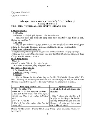 Kế hoạch bài dạy môn Địa Lí 8 - Tuần 1+2, Tiết 1+2 (GV: Hoàng Thị Mai Trâm)