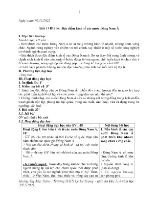 Kế hoạch bài dạy môn Địa Lí 8 - Tuần 14, Tiết 13 - Bài 16: Đặc điểm kinh tế các nước Đông Nam Á (GV: Hoàng Thị Mai Trâm)
