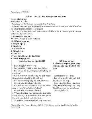 Kế hoạch bài dạy môn Địa Lí 8 - Tuần 20, Tiết 17 - Bài 28: Đặc điểm địa hình Việt Nam (GV: Hoàng Thị Mai Trâm)