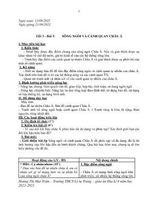 Kế hoạch bài dạy môn Địa Lí 8 - Tuần 3, Tiết 3 - Bài 3: Sông ngòi và cảnh quan châu Á (GV: Hoàng Thị Mai Trâm)