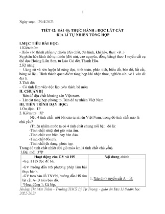 Kế hoạch bài dạy môn Địa Lí 8 - Tuần 35, Tiết 42+43 - Bài 40: Thực hành: Đọc lát cắt địa lí tự nhiên tổng hợp (GV: Hoàng Thị Mai Trâm)