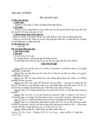 Kế hoạch bài dạy môn Địa Lí 8 - Tuần 8: Ôn tập giữa học kì I (GV: Hoàng Thị Mai Trâm)