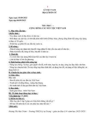 Kế hoạch bài dạy môn Địa Lí 9 - Tuần 1, Tiết 1+2 - Bài 1+2: Cộng đồng các dân tộc Việt Nam, Dân số và gia tăng dân số (GV: Hoàng Thị Mai Trâm)