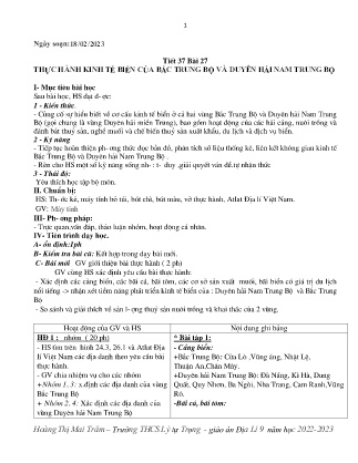 Kế hoạch bài dạy môn Địa Lí 9 - Tuần 25, Tiết 37 - Bài 27: Thực hành kinh tế biển của Bắc Trung Bộ và Duyên Hải Nam Trung Bộ (GV: Hoàng Thị Mai Trâm)