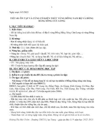 Kế hoạch bài dạy môn Địa Lí 9 - Tuần 28, Tiết 40 - Ôn tập và củng cố kiến thức vùng Đông Nam Bộ và Đồng bằng sông Cửu Long (GV: Hoàng Thị Mai Trâm)