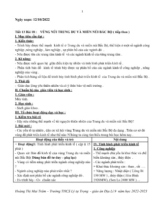Kế hoạch bài dạy môn Địa Lí 9 - Tuần 7, Tiết 13+14 - Bài 18+20: Vùng núi Trung Du và miền núi Bắc Bộ; Vùng đồng bằng sông Hồng (GV: Hoàng Thị Mai Trâm)