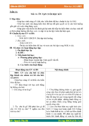Kế hoạch bài dạy môn GDCD 9 - Tuần 16, Tiết 16: Ôn tập cuối học kì I (GV: Nguyễn Thu Hà)