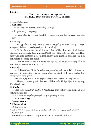 Kế hoạch bài dạy môn GDCD 9 - Tuần 24, Tiết 24 - Bài 10: Lý tưởng sống của thanh niên (GV: Nguyễn Thu Hà)