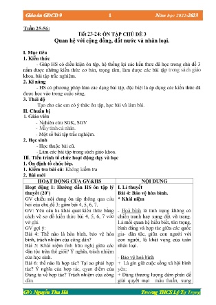 Kế hoạch bài dạy môn GDCD 9 - Tuần 25+26, Tiết 23+24 - Ôn tập chủ đề 3: Quan hệ với cộng đồng, đất nước và nhân loại (GV: Nguyễn Thu Hà)