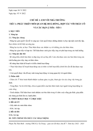 Kế hoạch bài dạy môn HĐTN, Hướng nghiệp 7 - Tiết 1+2+3 (GV: Phạm Thị Thái Bình)