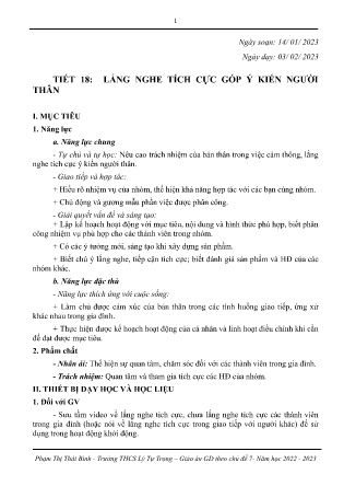 Kế hoạch bài dạy môn HĐTN, Hướng nghiệp 7 - Tiết 18-21 (GV: Phạm Thị Thái Bình)