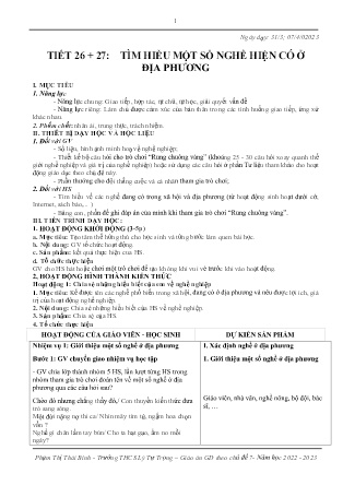 Kế hoạch bài dạy môn HĐTN, Hướng nghiệp 7 - Tiết 26+27: Tìm hiểu một số nghề hiện có ở địa phương (GV: Phạm Thị Thái Bình)