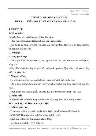 Kế hoạch bài dạy môn HĐTN, Hướng nghiệp 7 - Tuần 6+7, Tiết 6+7 (GV: Phạm Thị Thái Bình)