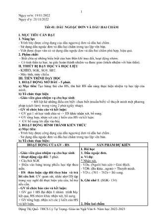 Kế hoạch bài dạy môn Ngữ Văn 8 - Tuần 12, Tiết 41-44 (GV: Đặng Thị Quế)