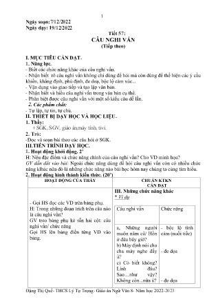 Kế hoạch bài dạy môn Ngữ Văn 8 - Tuần 16, Tiết 57-60 (GV: Đặng Thị Quế)