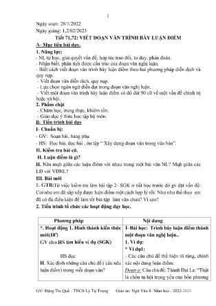 Kế hoạch bài dạy môn Ngữ Văn 8 - Tuần 21-24, Tiết 71-85 (GV: Đặng Thị Quế)