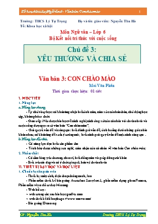 Kế hoạch bài dạy môn Ngữ Văn Lớp 6 sách KNTT - Chủ đề 3, Văn bản 3: Con chào mào (GV: Nguyễn Thu Hà)