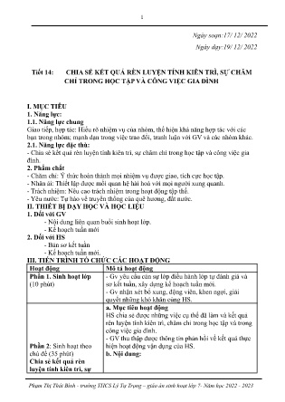 Kế hoạch bài dạy môn Sinh Hoạt Lớp 7 - Tiết 14+15+16 (GV: Phạm Thị Thái Bình)