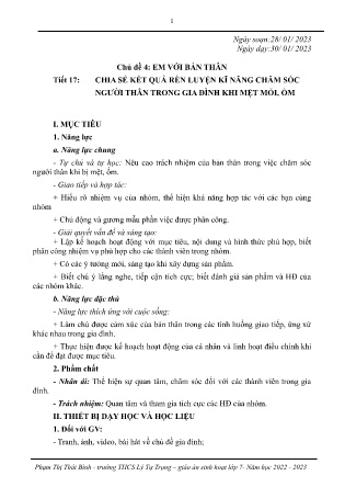 Kế hoạch bài dạy môn Sinh Hoạt Lớp 7 - Tiết 17+18+19 (GV: Phạm Thị Thái Bình)