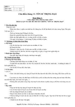 Kế hoạch bài dạy môn Sinh Hoạt Lớp 9 - Tuần 10, Tiết 9 (GV: Nguyễn Thị Hảo)