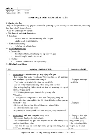 Kế hoạch bài dạy môn Sinh Hoạt Lớp 9 - Tuần 11, Tiết 10 (GV: Nguyễn Thị Hảo)