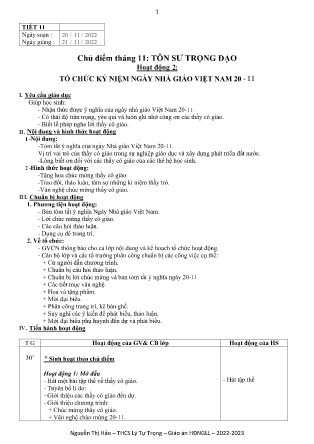 Kế hoạch bài dạy môn Sinh Hoạt Lớp 9 - Tuần 12, Tiết 11 (GV: Nguyễn Thị Hảo)