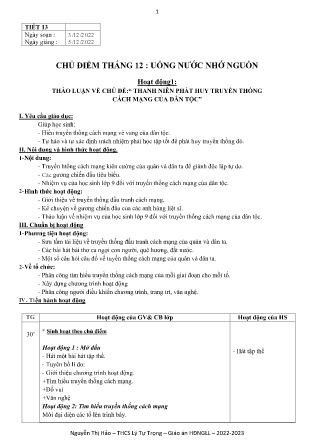 Kế hoạch bài dạy môn Sinh Hoạt Lớp 9 - Tuần 14, Tiết 13 (GV: Nguyễn Thị Hảo)