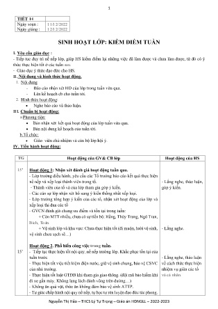 Kế hoạch bài dạy môn Sinh Hoạt Lớp 9 - Tuần 15, Tiết 14 (GV: Nguyễn Thị Hảo)