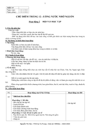Kế hoạch bài dạy môn Sinh Hoạt Lớp 9 - Tuần 16, Tiết 15 (GV: Nguyễn Thị Hảo)
