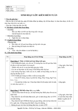 Kế hoạch bài dạy môn Sinh Hoạt Lớp 9 - Tuần 17, Tiết 16 (GV: Nguyễn Thị Hảo)