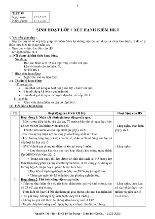 Kế hoạch bài dạy môn Sinh Hoạt Lớp 9 - Tuần 19, Tiết 18 (GV: Nguyễn Thị Hảo)